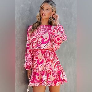 New-Paisleys Printed Button Keyhole Belted Mini Dress.